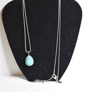 Southwestern Chico's Teardrop Turquoise Silver Tone Snake Chain Pendant Necklace
